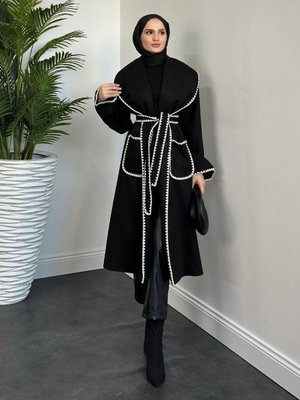 Britney Şal Yaka Astarlı Kaban Siyah Britney Şal Yaka Astarlı Kaban Siyah