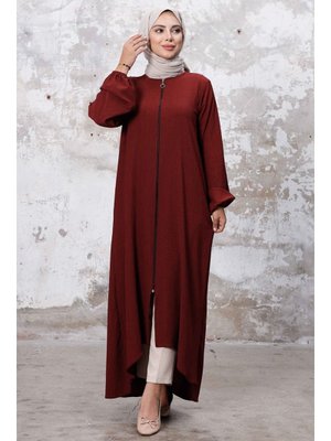 Bordo Asimetrik Fermuarlı Ferace Bordo Asimetrik Fermuarlı Ferace