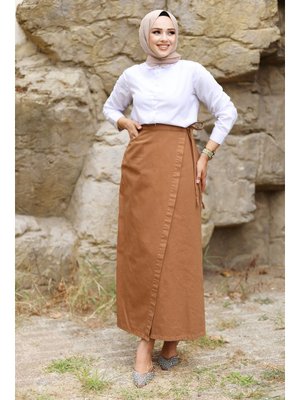 Taba Yandan Bağlamalı Kot Etek Taba Yandan Bağlamalı Kot Etek