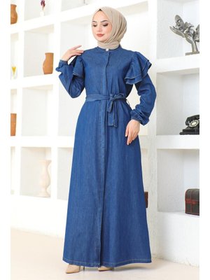 Koyu Mavi Omuzu Fırfırlı Düğmeli Ferace Koyu Mavi Omuzu Fırfırlı Düğmeli Ferace