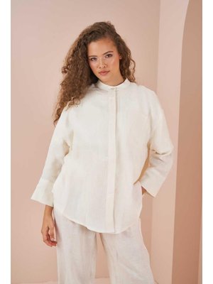 Ekru Oversize Ceket Tunik Keten