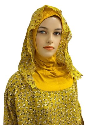 Namaz Elbisesi Kapüşonlu Dantelli Çiçek Desenli