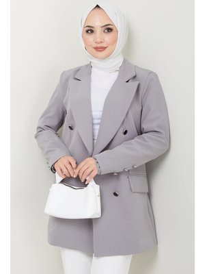 Gri Düğmeli Blazer Ceket Gri Düğmeli Blazer Ceket