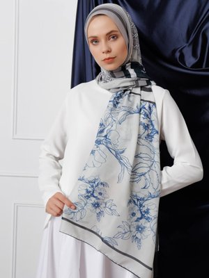 Gümüş Rengi Trio Pano Desenli Şal