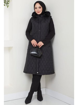 Siyah Kapüşonlu Kapitone Yelek Siyah Kapüşonlu Kapitone Yelek