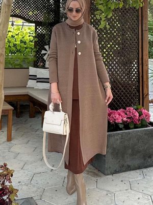 Sinem Çelik Örme Triko Hırka Sütlü Kahve Sinem Çelik Örme Triko Hırka Sütlü Kahve