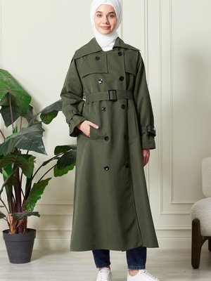 Apolet Detaylı Su İtici Kumaş Kemerli Ara Boy Kadın Trençkot