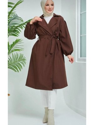 Balon Kol Bondit Kumaş Kuşaklı Trençkot