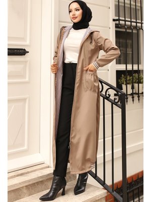Bej Cep Detaylı Mevsimlik Trençkot