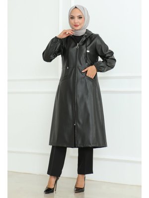 Siyah Deri Detaylı Kap