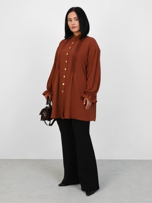 Yakası Fırfır Detaylı Büyük Beden Aerobin Tunik Acı Kahve