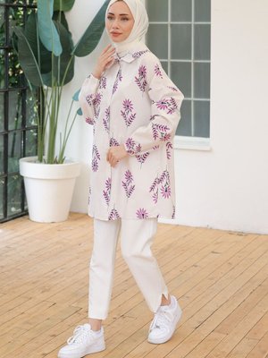 Konfor Modeli Bej Çiçekli Polo Yaka Pamuklu Lüks Abiye Keten Tunik Gömlek Konfor Modeli Bej Çiçekli Polo Yaka Pamuklu Lüks Abiye Keten Tunik Gömlek