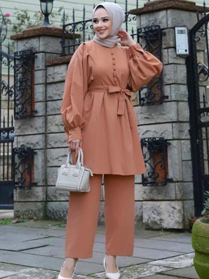 Camel Düğme Detaylı Takım