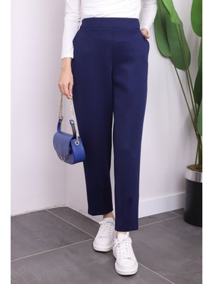Lacivert Paçası Pensli Scuba Pantolon