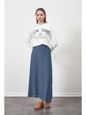 İndigo Pliseli Etek