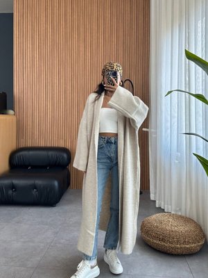 Maxi Boy Uzun Polarlı Kalın Triko Hırka