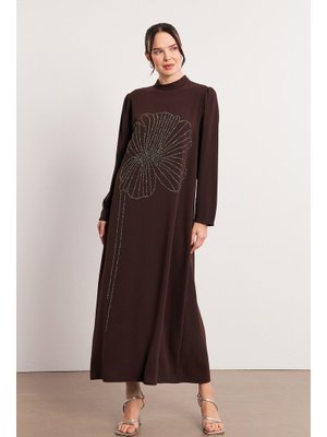 Kahve Taş İşleme Detaylı Abiye Elbise Kahve Taş İşleme Detaylı Abiye Elbise