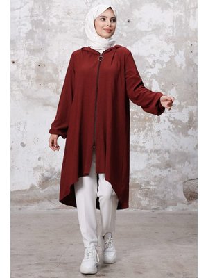 Bordo Kapüşonlu Bürümcük Kap