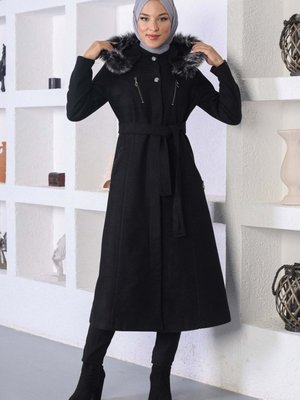 Fermuar Detaylı Kaşe Kaban Siyah Fermuar Detaylı Kaşe Kaban Siyah