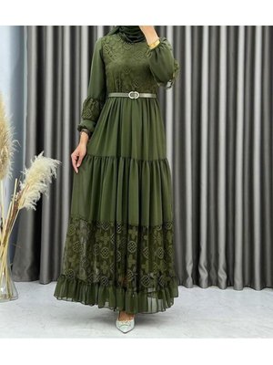 Tül Detaylı Tesettür Elbise Tül Detaylı Tesettür Elbise