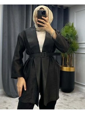 Ceket Şal Yaka Bel Kemerli Siyah