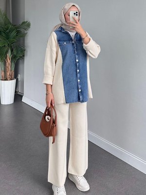 Emily Kotlu Triko Takım Ekru