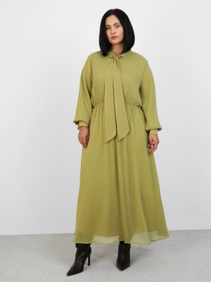 Yağ Yeşili Fular Yaka Büyük Beden Şifon Elbise Yağ Yeşili Fular Yaka Büyük Beden Şifon Elbise