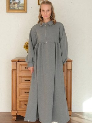 Gri İplik Fermuarlı Elbise