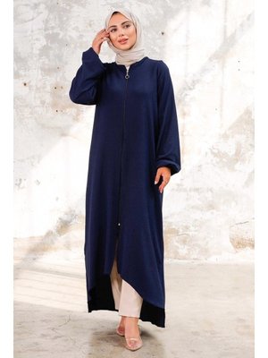 Lacivert Asimetrik Fermuarlı Ferace