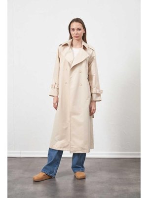 Ekru Astarlı Trençkot