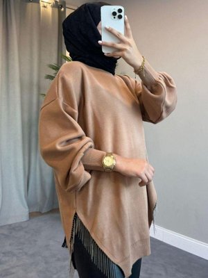 Yarı Zincirli Triko Kazak Sütlü Kahve Yarı Zincirli Triko Kazak Sütlü Kahve