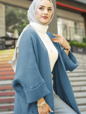 Eftalya Çift Cepli Uzun Triko Hırka Mavi Eftalya Çift Cepli Uzun Triko Hırka Mavi