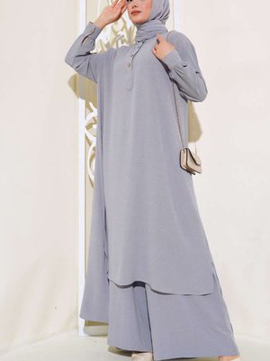 Gri Büyük Beden Pantolonu Lastikli Ayrobin Salaş İkili Takım Gri Büyük Beden Pantolonu Lastikli Ayrobin Salaş İkili Takım