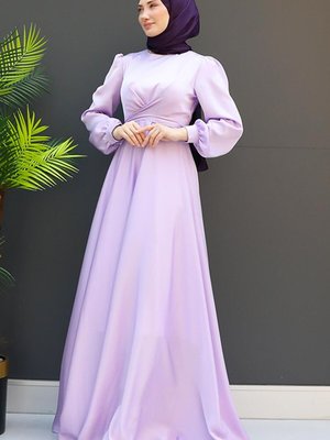 Çapraz Kuşaklı Abiye Elbise Lila Çapraz Kuşaklı Abiye Elbise Lila