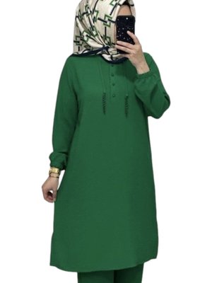 Büyük Beden Hakim Yaka Zincir İp Detaylı Tunik