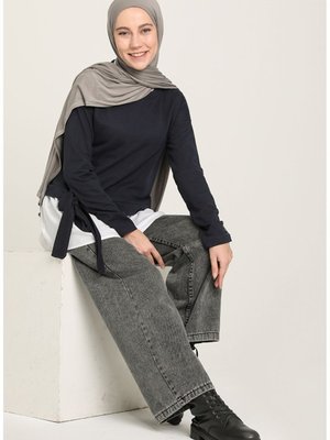 Gömlek Garnili Sweatshirt Lacivert Beyaz Gömlek Garnili Sweatshirt Lacivert Beyaz