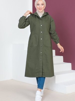 Kolları Çakımlı Kot Kap Haki