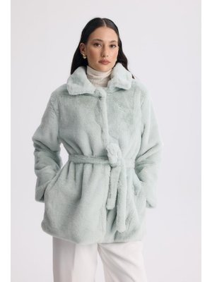 Mint Destini Kuşaklı Peluş Ceket