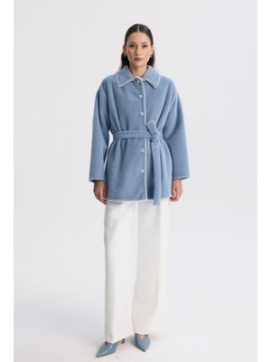 Bebe Mavisi Clara İnci Detaylı Kaban