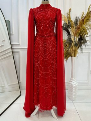 Kırmızı Devin Abiye Elbise