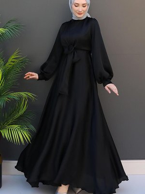 Belden Düğümlü Elbise Siyah Belden Düğümlü Elbise Siyah