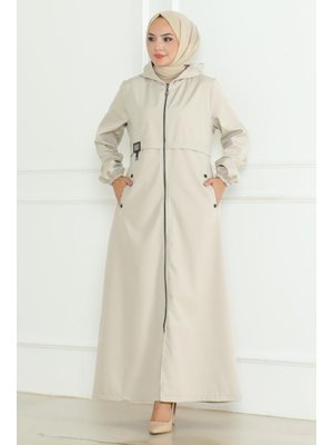 Bej Armalı Fermuarlı Trençkot