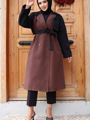 Kahverengi Kolu Garnili Trençkot Kahverengi Kolu Garnili Trençkot