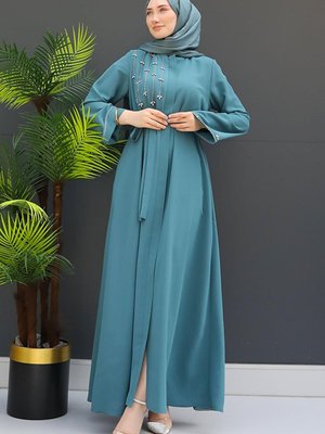 Etamin Taşlı Ferace Mint Etamin Taşlı Ferace Mint