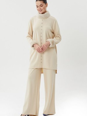 Kürk Detaylı Beyoğlu Taş İşlemeli Takım