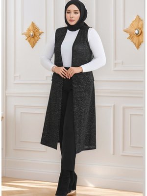 Simli Uzun Siyah Rahat Kesim Dökümlü Yumuşacık Mevsimlik Yelek(açıklamayı Okuyunuz)