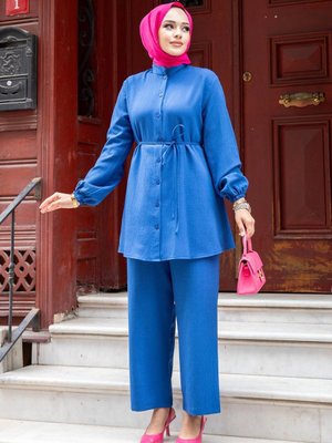 İndigo Hakim Yaka Detaylı Takım