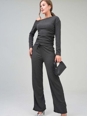 Füme Omuz Detaylı Pantolonlu Takım Füme Omuz Detaylı Pantolonlu Takım