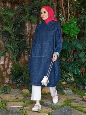 Kapşonlu Cepli Kap Lacivert