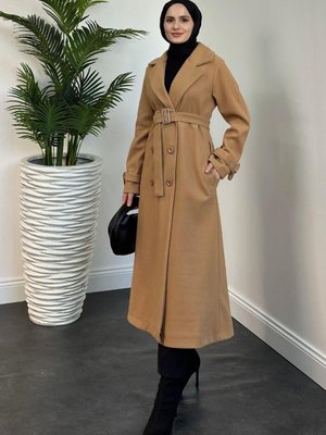 Mahika Astarlı Kemerli Kaşe Kaban Camel Mahika Astarlı Kemerli Kaşe Kaban Camel